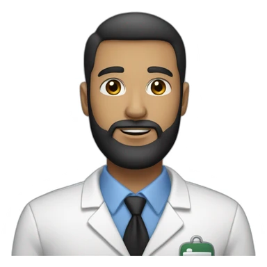 A light-skinned, relatively tall, English-style man, with a medical uniform and a medium-shaded black beard, handsome black eyes, and a round figure. sticker