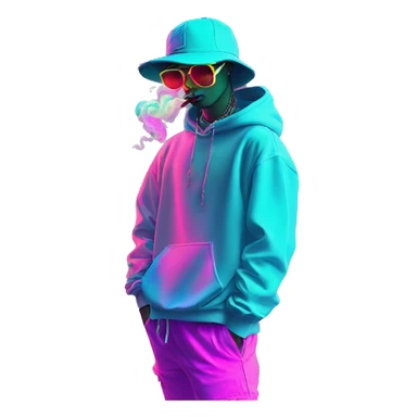 Multicoloured neon Vaporwave person smoking wearing hoodie dancing hip hop bucket hat tropical Skater fashion aesthetic baggy clothes graphic t shirt 420 sticker