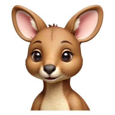 Cinematic Realistic Cute Kangaroo Portrait Emoji, Head tilted playfully and inquisitively, featuring a compact, agile build with soft, warm tawny fur and a characteristically endearing face with bright, curious eyes and perky ears, rendered with lifelike detail and natural highlights, high shine, affectionate and spirited, styled with a touch of outback whimsy, soft glowing outline, capturing the essence of a mischievous yet lovable kangaroo that seems poised to hop playfully into your arms! sticker
