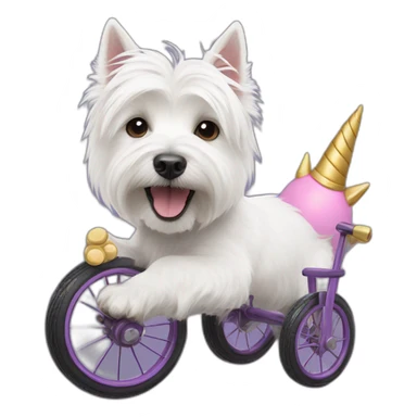 West Highland White Terrier as a unicorn on a tricycle sticker