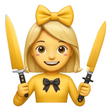 Smile emoji holding knife waring bow sticker