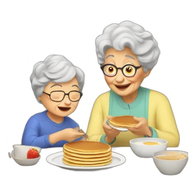 Granny eating pancakes with grandson sticker