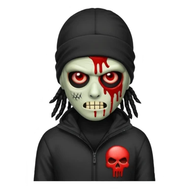 a zombie emoji with black dreads and a black nike jacket and black nike ski mask on his head sticker
