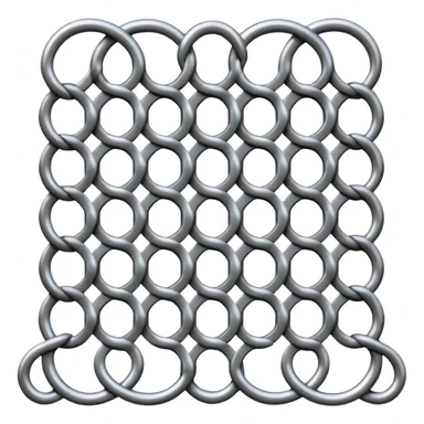 3D render of Screen Door Fragment, made of interlocking chainmail metal rings, wire mesh texture, visible holes and negative space, metallic silver and grey, high contrast shadows, emoji style, isolated on white background --v 6.0. sticker