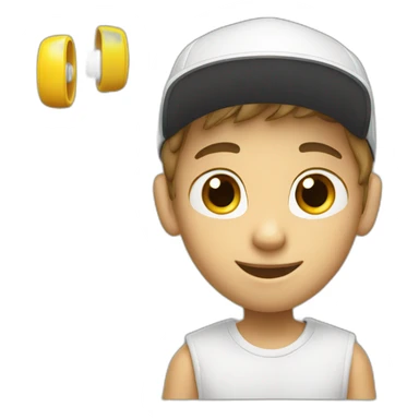 Smart boy with ear buds and cap with good locket  sticker