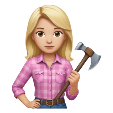 lumberjack blonde woman holding axe pink checked shirt sticker