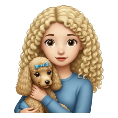 Ludo (ragazza mora capelli lisci lunghi) che abbraccia il suo cane leone (un barboncino biondo) sticker