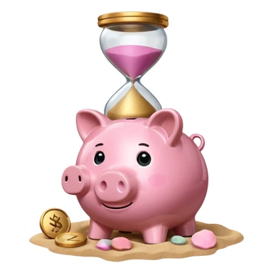 A piggy bank with a coin and an hourglass ⏳ beside it, symbolizing saving over time for retirement. sticker