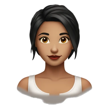 Pretty brown eyed girl with black hair and red highlights and a croptop sticker