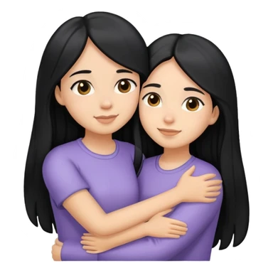 sisters hug, black long hair light medium skin sticker