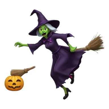 Scarry witch, flying to the left on a broom, throwing candy. sticker