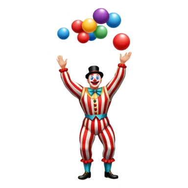 Icon for Circus Arts: a vibrant circus arena with a strongman in a striped costume, a juggler tossing colorful balls, and a clown. The icon should represent the energy and entertainment of the circus, with emphasis on performance and spectacle. Transparent background. sticker