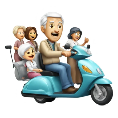 Old man riding a medical scooter chased by a group of women sticker
