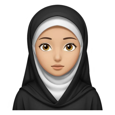 Make a emoji of a Muslim girl wearing a white hijab and "niqab on her face, with only her eyes visible" and her full body covered in an abaya or burqa. sticker