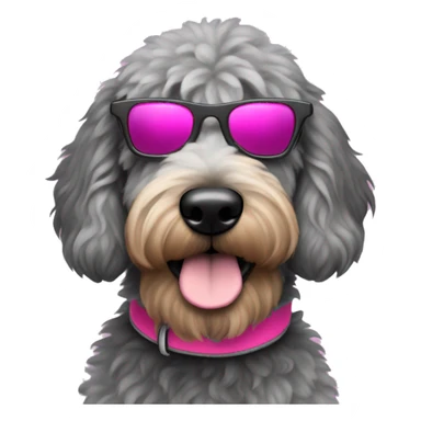 Grey and black golden doodle with pink collar and sunglasses sticker