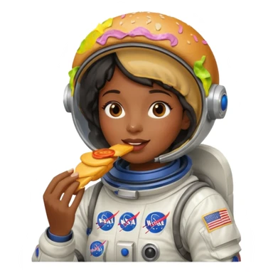 black female wearing nasa suit eating hamburger sticker