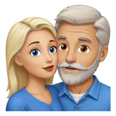 Hot Kissing Man with hazel eyes and gray beard smooching sexy  blonde blue-eyed  woman sticker