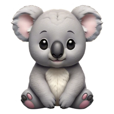 Cinematic Noble Koala Portrait Emoji, Poised and regal, with a stocky, cuddly build and a plush, well-groomed grey fur, large round ears and a distinctive big black nose, deep-set soulful dark eyes, Simplified yet sharp and sophisticated features, highly detailed, glowing with a soft, dignified glow, high shine, intelligent and gentle, stylized with an air of eucalyptus elegance, focused and attentive, soft glowing outline, capturing the essence of a watchful and confident marsupial, so majestic it feels as though it could climb out of the screen with effortless authority! sticker