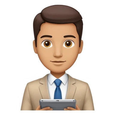business executive confidently, holding a digital tablet or folder. The character wears smart business attire sticker