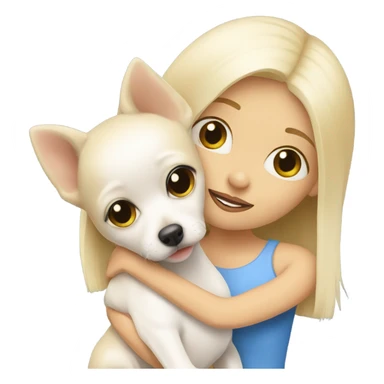 A blonde girl hugging a white chihuahua  sticker