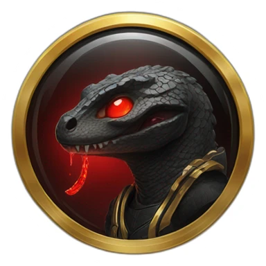Reptiloid in black suite with red laser eyes on the gold coin sticker