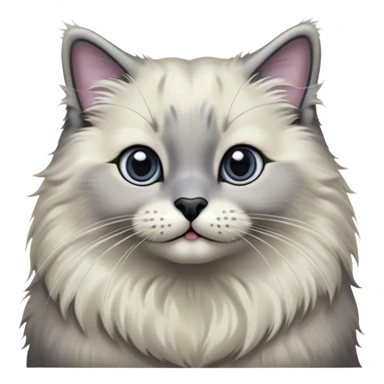 Cinematic Adorable Fluffy Grey Seal Ragdoll Cat Portrait Emoji, Head tilted cutely with big, sparkling eyes, soft grey fur with darker seal points on the ears, face, and paws, Simplified yet irresistibly adorable features, highly detailed, glowing with a soft, warm glow, high shine, affectionate and playful, stylized with a touch of whimsy, bright and endearing, soft glowing outline, capturing the essence of a curious and loving kitten, so cute it feels like it could leap out of the screen and snuggle up for a cuddle! sticker