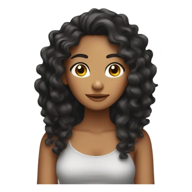 Tan girl with black long curly hair posing with hand in hair sticker