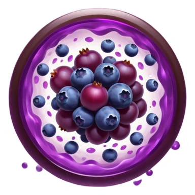 Blueberries, pomegranate, purple grapes, and dark chocolate floating in a bright purple vortex. A glowing shield surrounds cells, dissolving dark shadow particles representing free radicals. The protective light extends throughout the body, showing antioxidants' protective effects. sticker