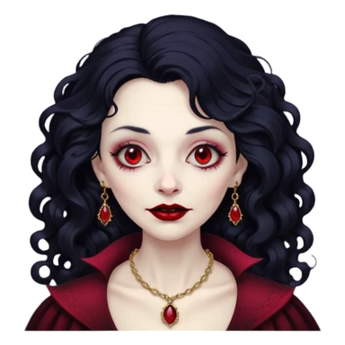 old Vampire lady Pale queen with ruby necklace, curly black long hair sticker