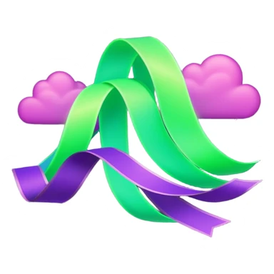 3D render of Aurora, miniature weather phenomenon, volumetric particle effects, wavy glowing neon green and purple ribbons in the sky, elemental energy, emoji style, isolated on white background --v 6.0. sticker