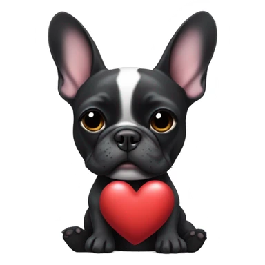 Black french bulldog with a tiny white mark on chest. Holding a heart pillow  sticker