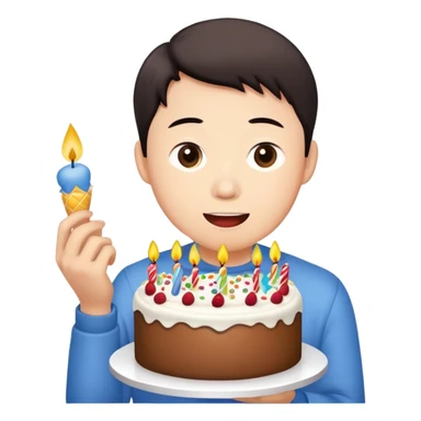 Kenny Wong eating a birthday cake sticker