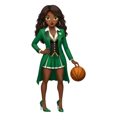 Bald white man with blue eyes and an orange beard, wearing a Jason Tatum jersey, jeans and green/white Nike sneakers. 

48-year-old dark skin black woman with brown eyes and long dark brown hair is dressed in sexy Boston celtics outfit & wearing stilettos. sticker