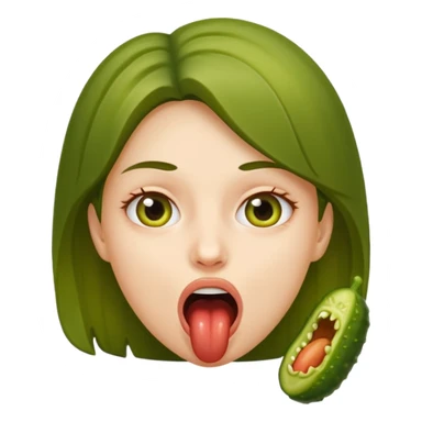 A girl opening her mouth insanely wide with a pickle inside her mouth  sticker