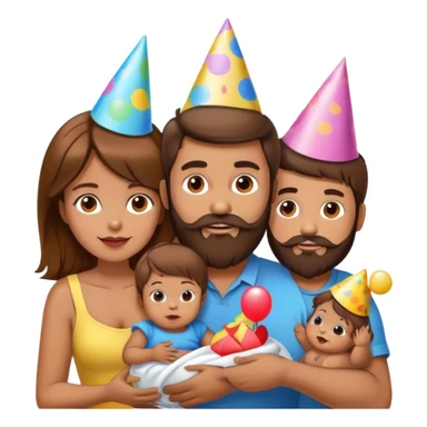 Homme brun barbu et femme brune avec deux enfant garçon 3 ans   et fille 6 mois   sticker