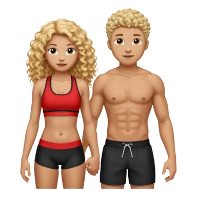 athletic man, high top fade, blonde curly hair only top only, no shirt and Athletic girl with long light red wavy long hair and black sports, Put them together kissing, or holding hands sticker