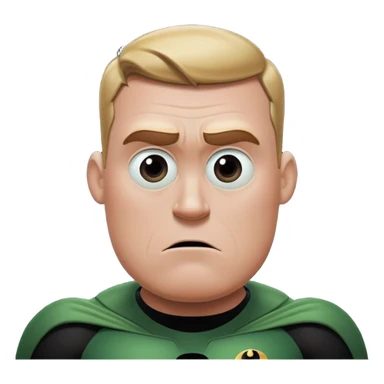 Mr incredible with a kinda worried straight face and he has no eyes and Mr incredible is a dark army color and the background is pitch black sticker
