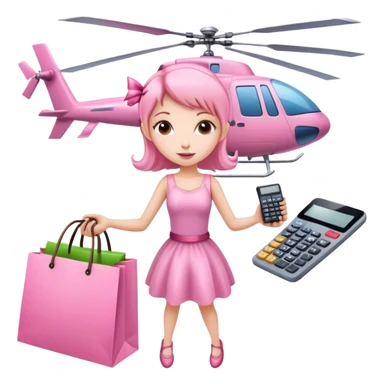 pink fairy girl with shopping bags in one hand and a calculator in the other flying in a helicopter sticker