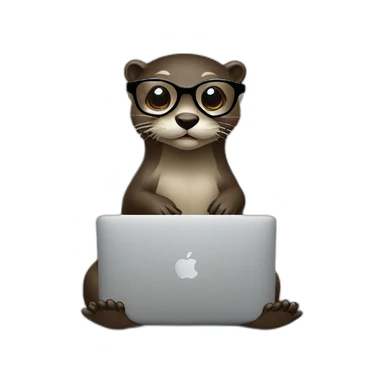 female otter with glasses use a macbook while seated against a pillow sticker