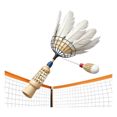 A shuttlecock mid-air above a badminton court, with its feathers spread wide and the background showing a faint outline of a net. The image emphasizes motion and lightness, symbolizing the speed and precision of the sport without players in sight sticker