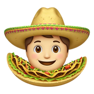smile emoji with sombrero hat eating taco sticker
