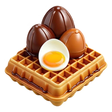 3D rendered hyper-realistic chocolate Hong Kong egg waffle, rich brown color, glossy bubbles with detailed texture, candy-like sheen, playful presentation, soft illumination sticker