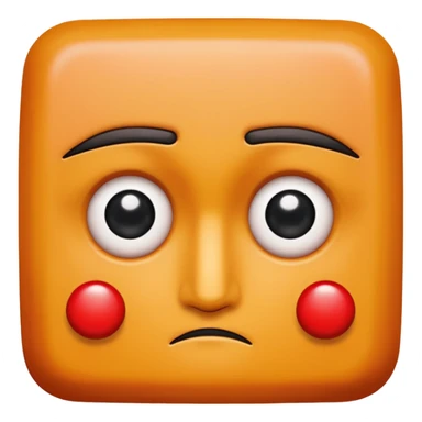 Una figura roja con cabeza cuadrada y cuerpo de rectángulos con cara con dos ojos negros como puntos y cejas preocupadas sin boca y que tenga como una especie de polvo café en la cabeza sticker