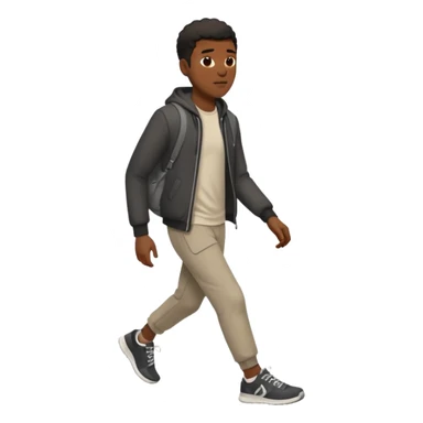 iOS emoji style - A black man with no bag or backpack. Dressed in casual clothes and wearing trainers. Walking quickly.  

 sticker