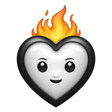 White heart with black flame covered on it sticker