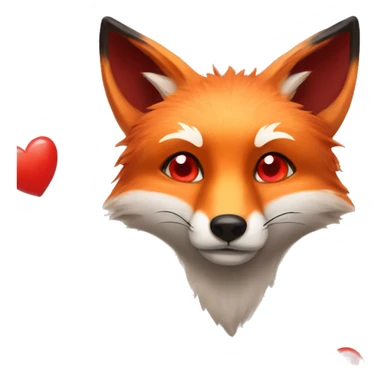 deep lush red fox face with tiny red heart instead of eyes sticker