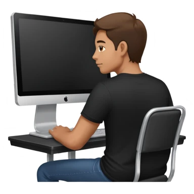 Man with hand on lap moving view from back Infront of computer  sticker
