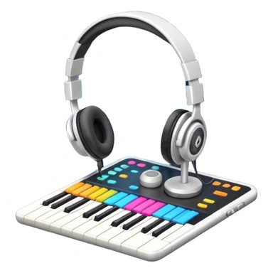 music studio with microphone, headphones, and sound waves sticker