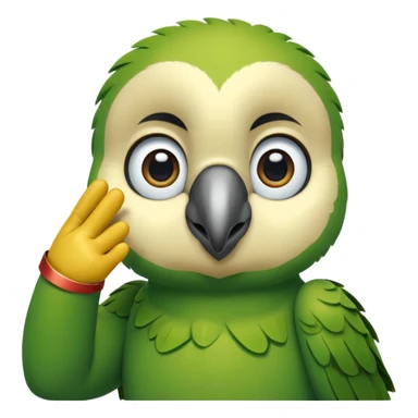 Green parrot face which doing a 'yes sir' gesture (right hand is raised in a military-style salute, with the fingers touching the forehead; The eyes are looking straight ahead, giving off a sense of respect, acknowledgment, or dut) sticker