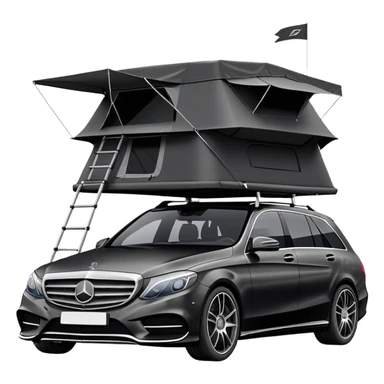 black Mercedes Benz car with roof tent sticker